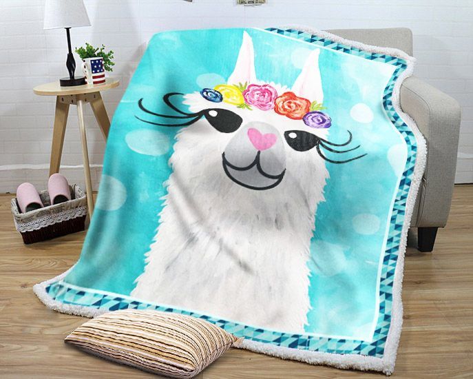 A Cute Llama Sherpa Fleece Blanket