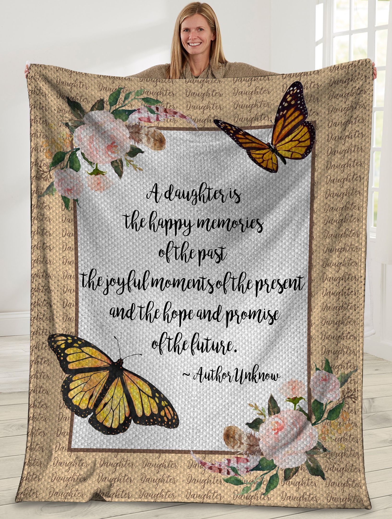 A Daughter Is A Happy Memories Flower Butterfly Fleece Blanket