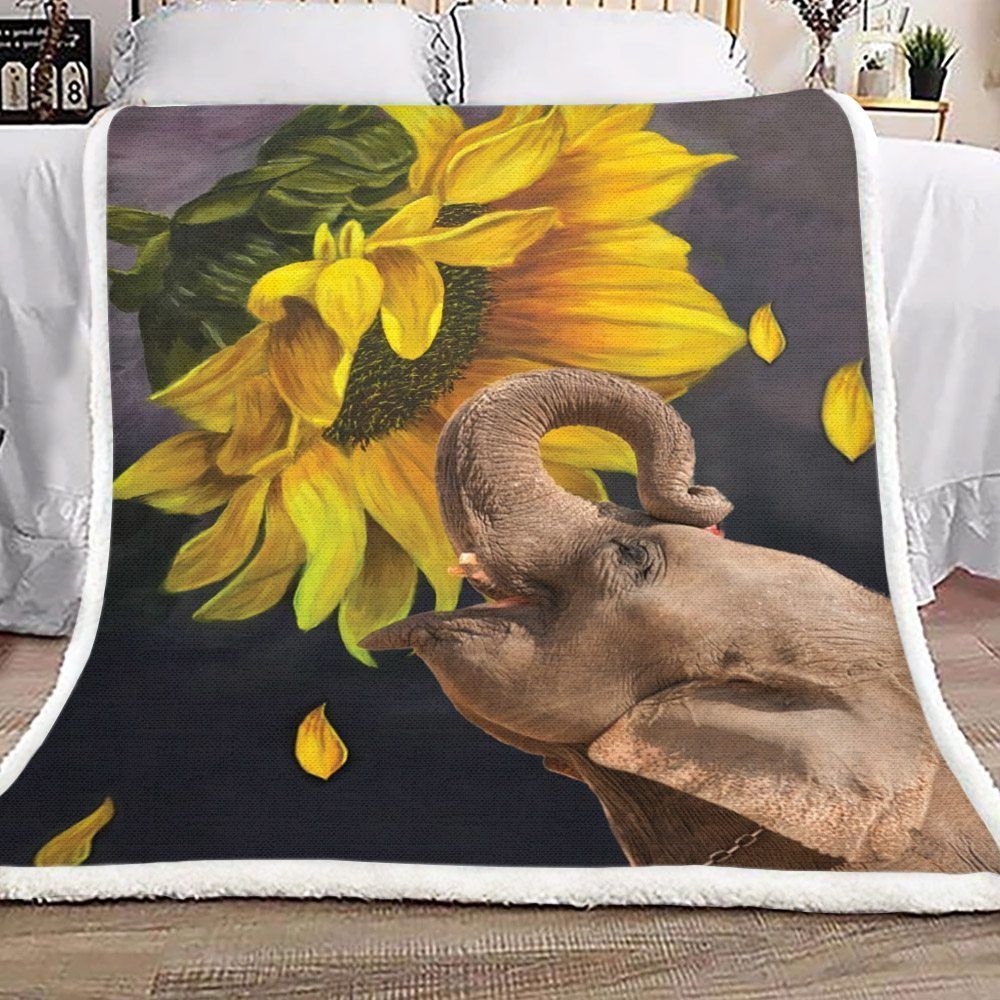 A Elephants And Sunflower Sherpa Fleece Blanket