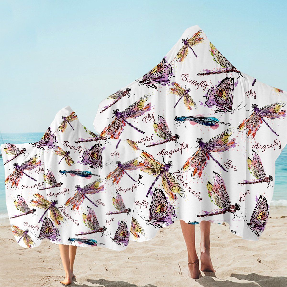 A Flight Of Dragonflies Pattern Printed Hooded Towel