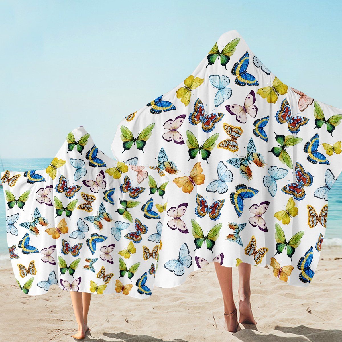 A Flutter Of Butterflies On White Printed Hooded Towel