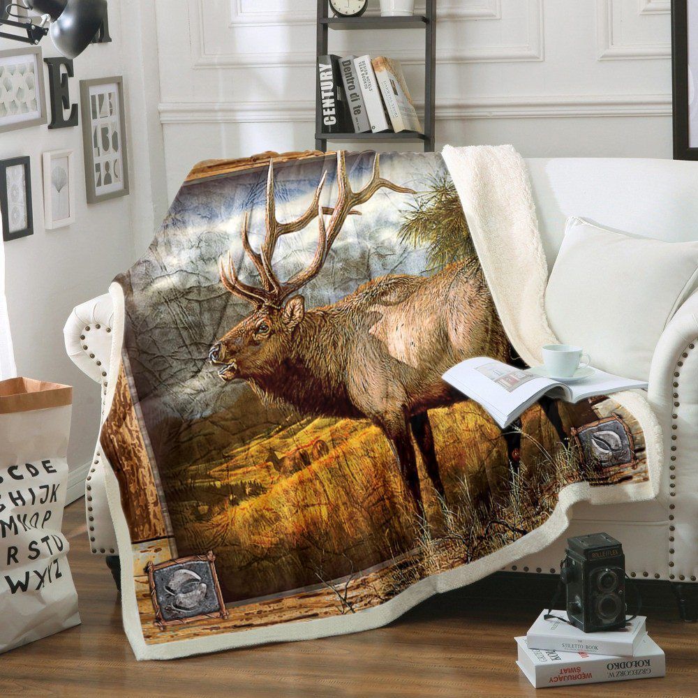 A Forest Deer Sherpa Fleece Blanket