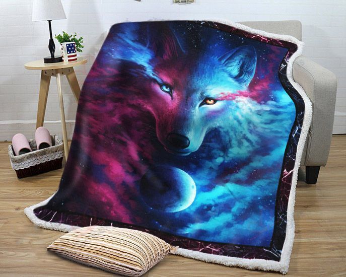 A Galaxy Wolf Sherpa Fleece Blanket