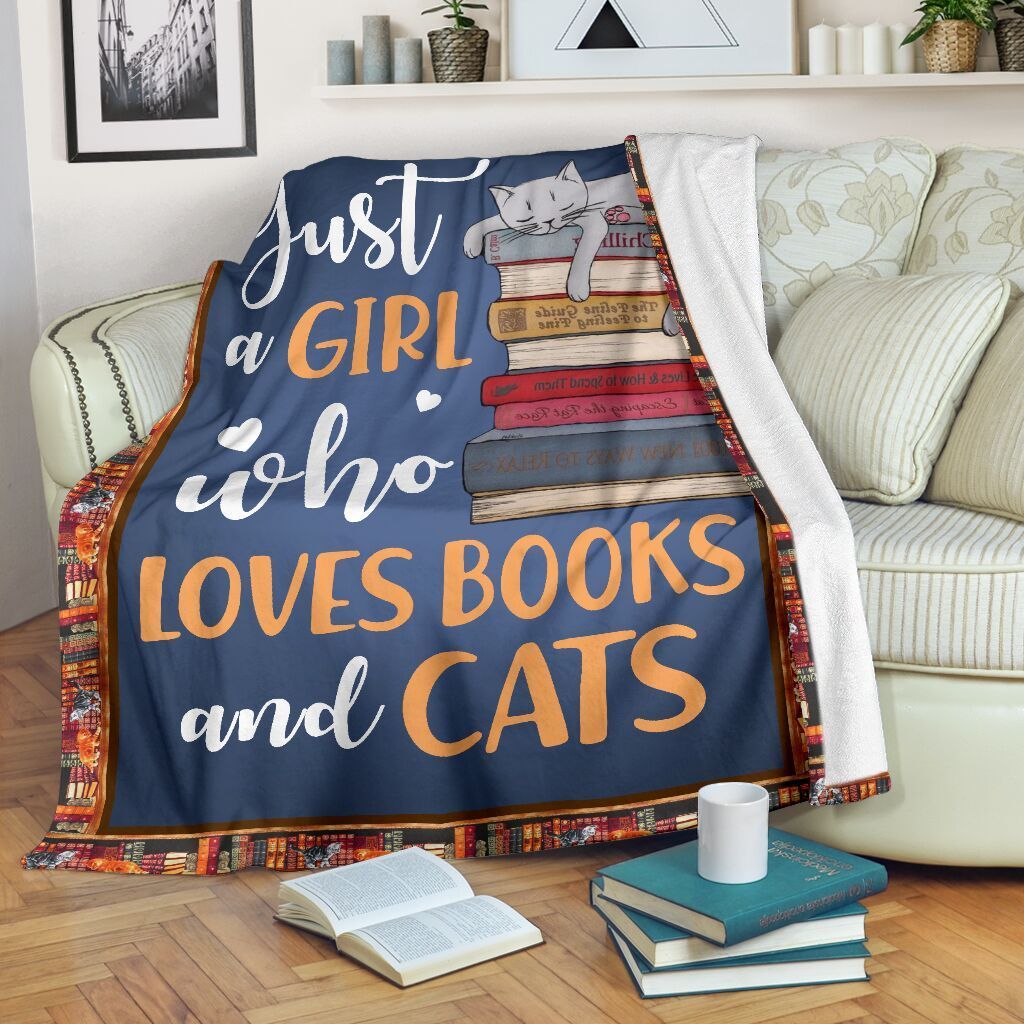 A Girl Loves Cat And Books Sherpa Fleece Blanket