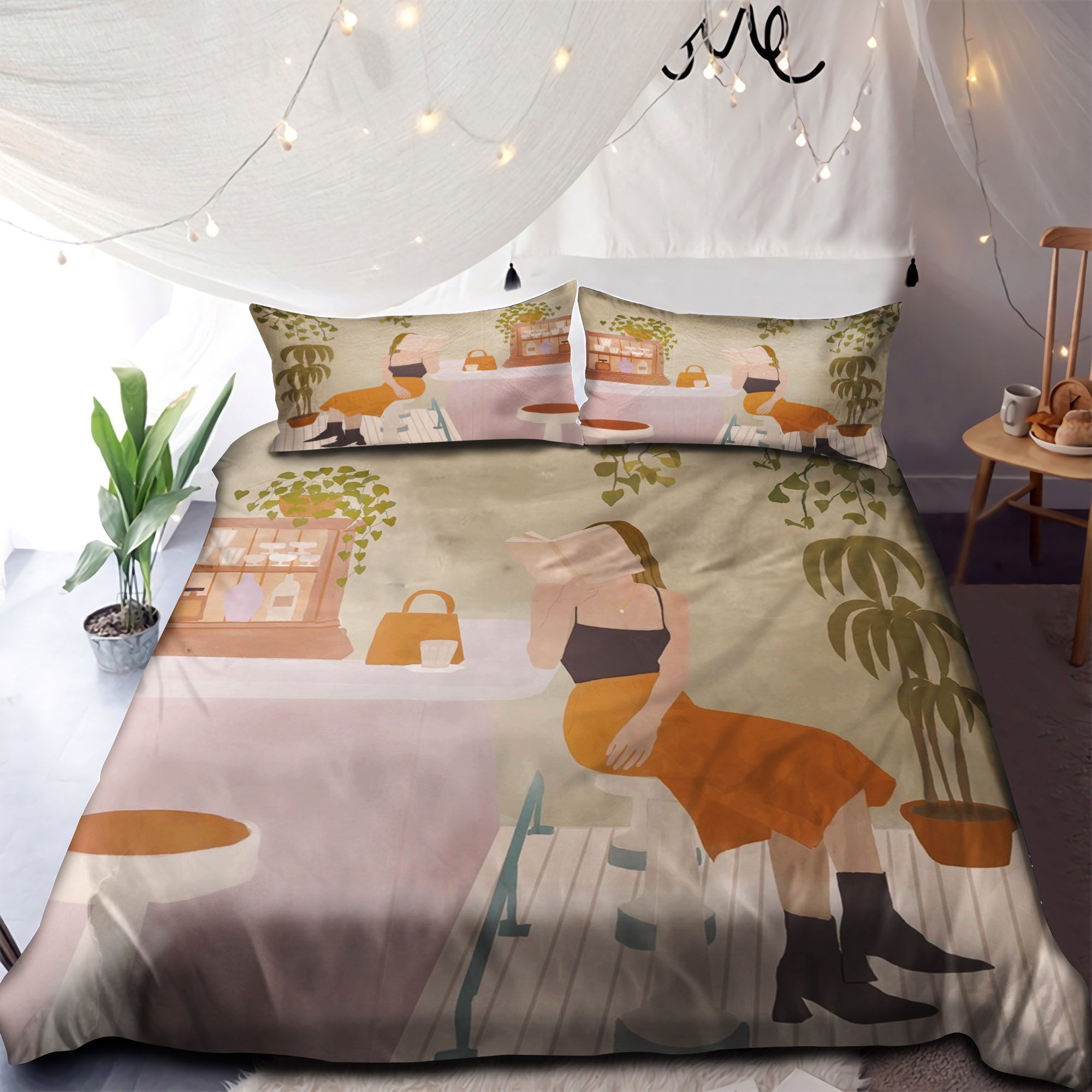 A Girl Reading Book Bedding Set