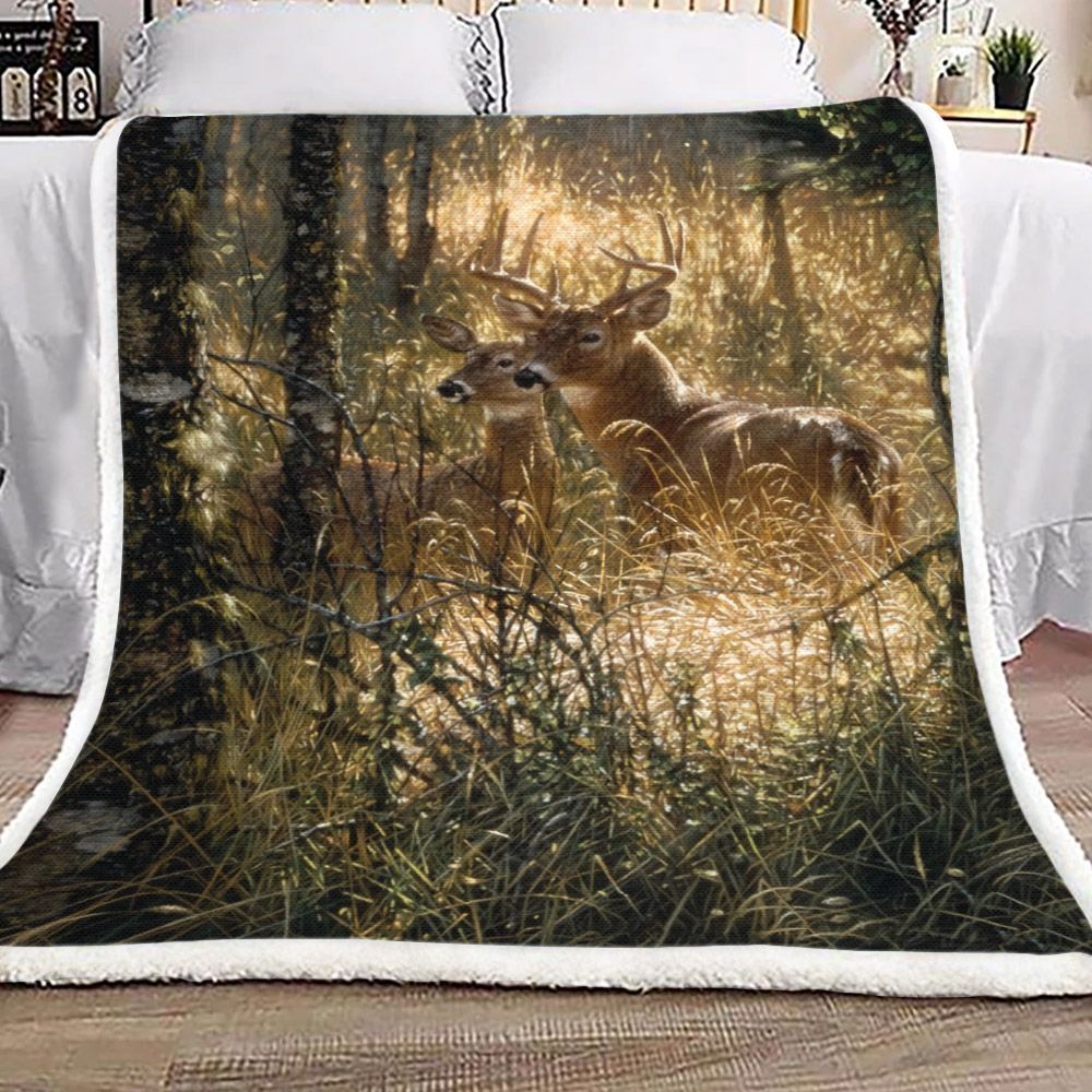 A Golden Moment Deer Sherpa Fleece Blanket