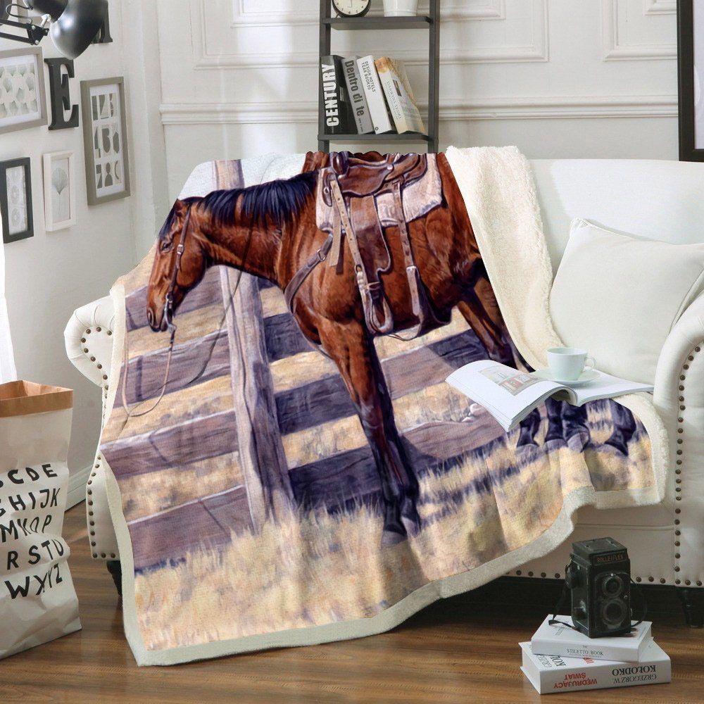 A Horse Sherpa Fleece Blanket