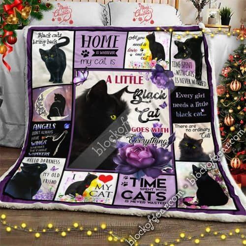 A Little Black Cat Goes With Everything Sherpa Fleece Blanket