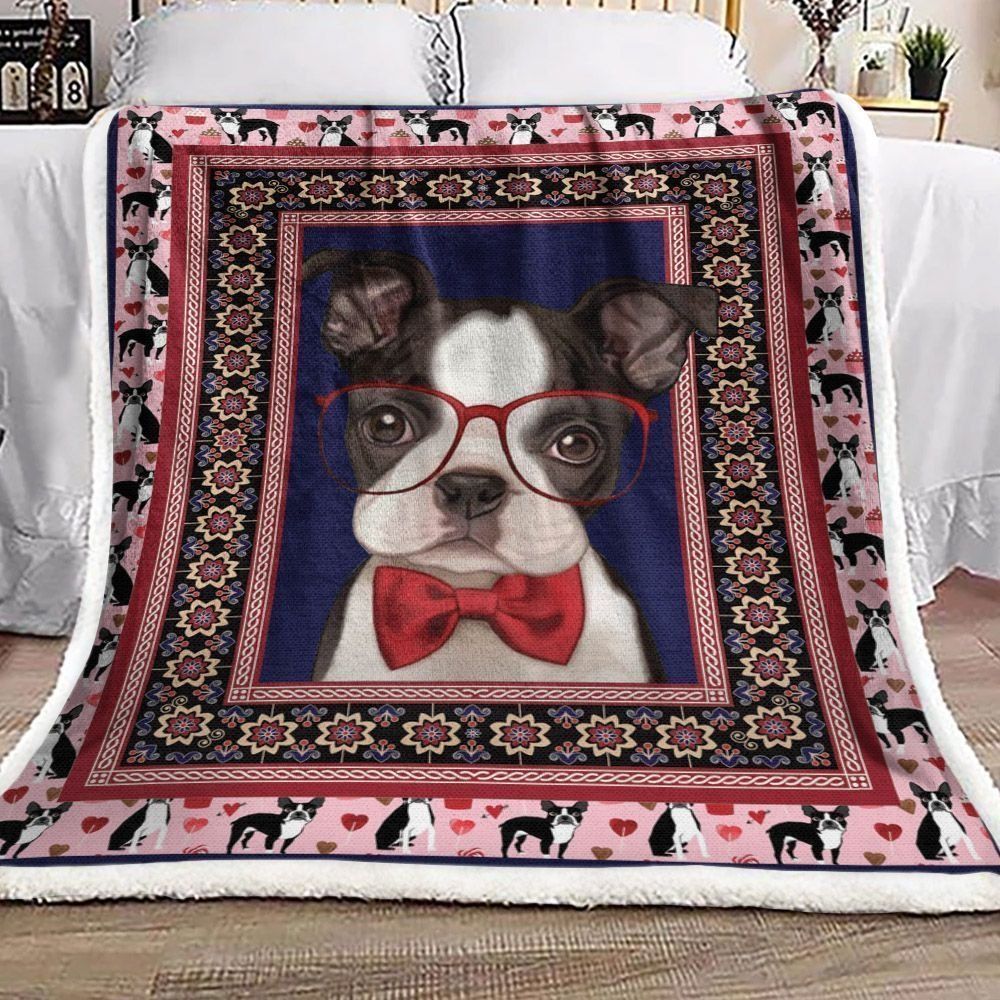 A Little Boston Terrier Sherpa Fleece Blanket