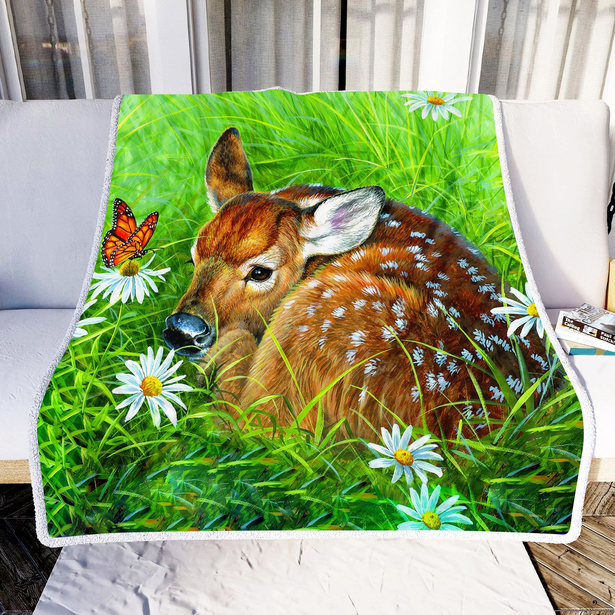 A Little Deer In Field Fleece Blanket