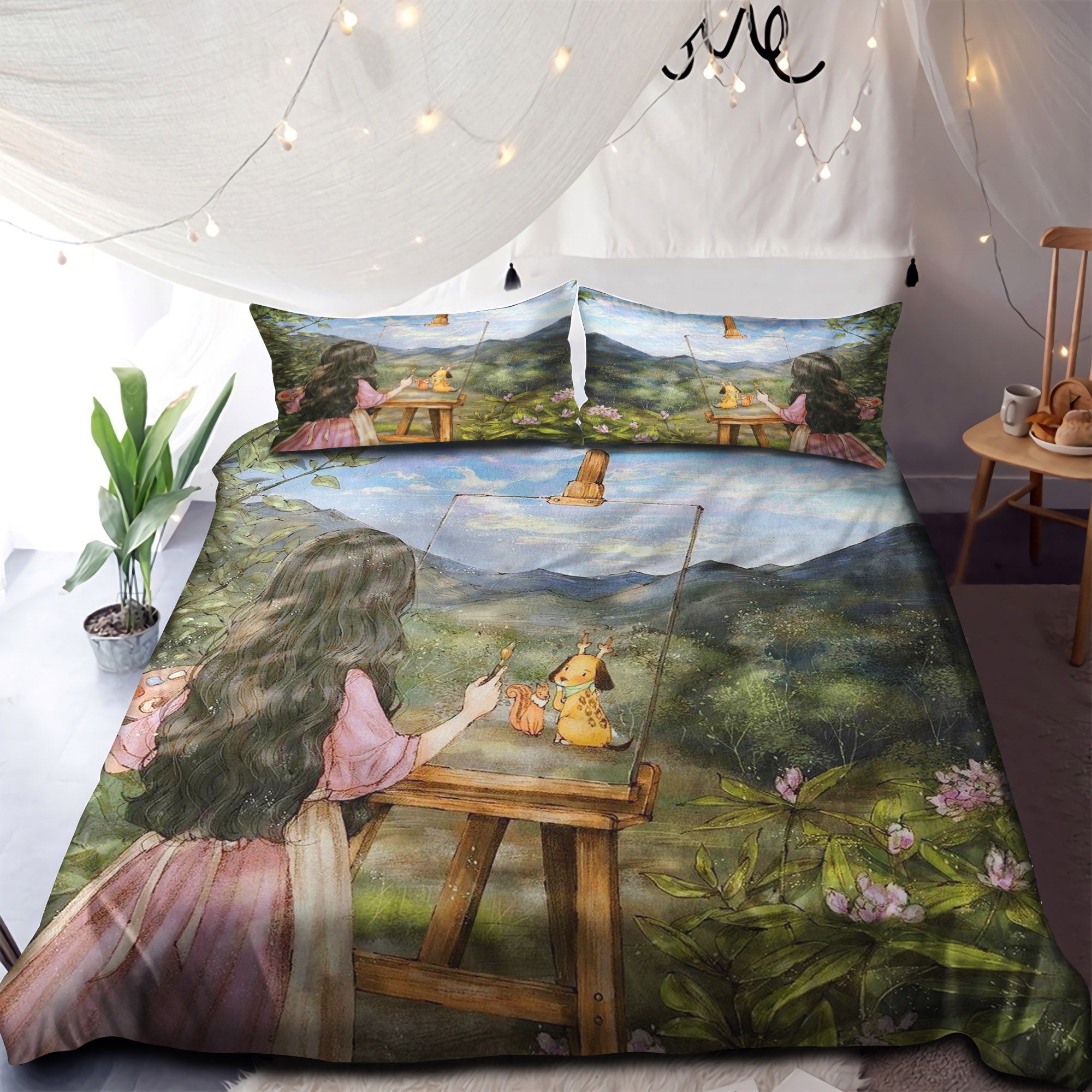 A Little Girl Painting Her Dog Bedding Set