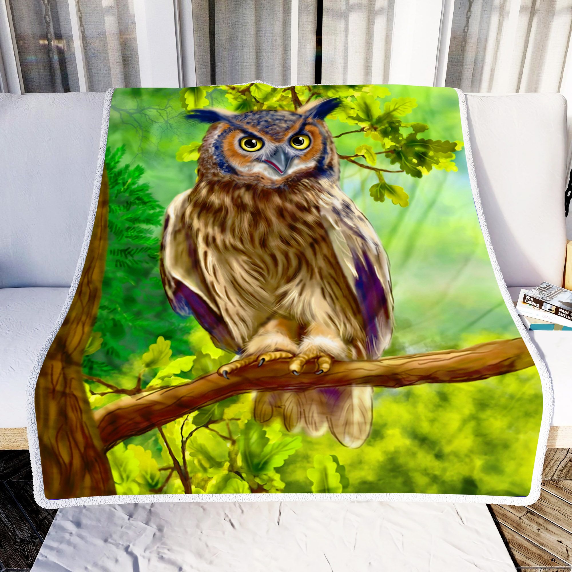 A Little Owl In Forest Fleece Blanket