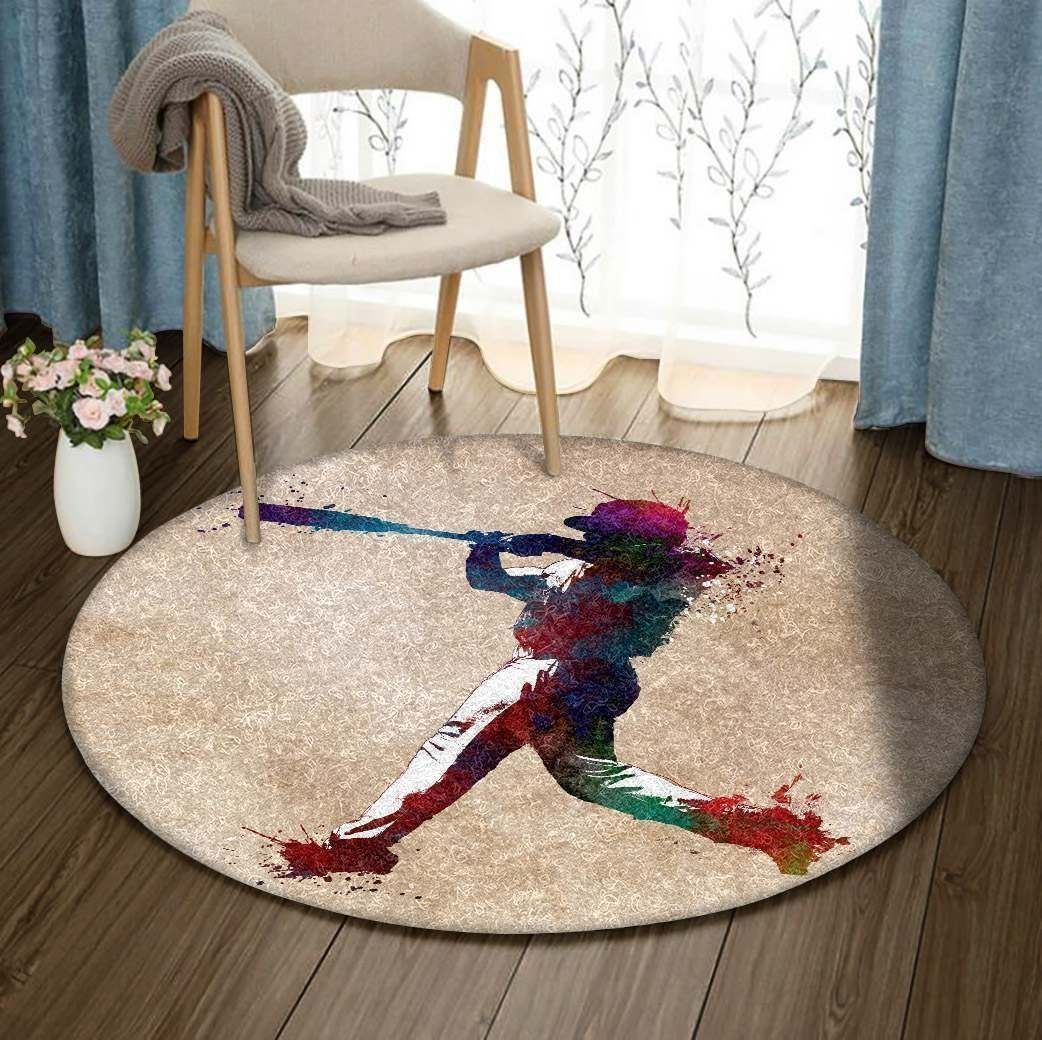 A Man Baseball Sport Round Carpet