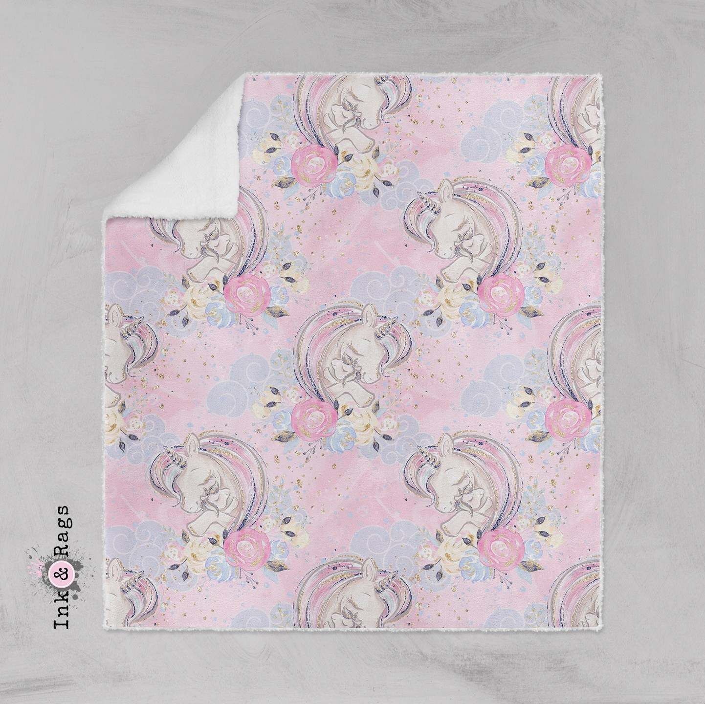 A Mothers Love Pink Unicorn Sherpa Fleece Blanket