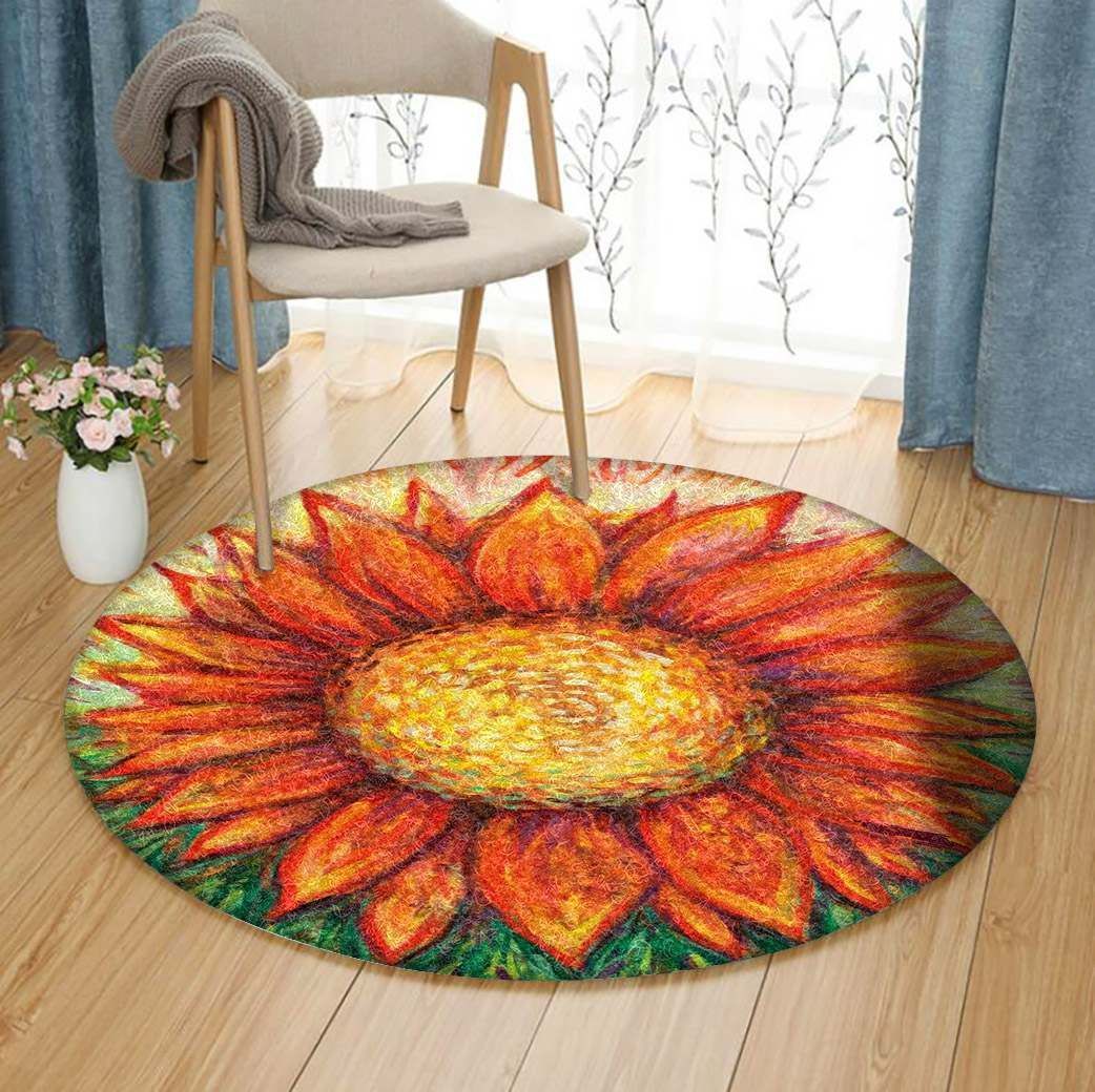 A Red Sunflower Round Carpet