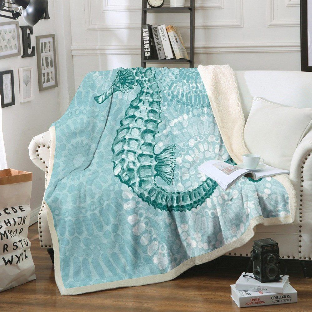 A Seahorse Sherpa Fleece Blanket