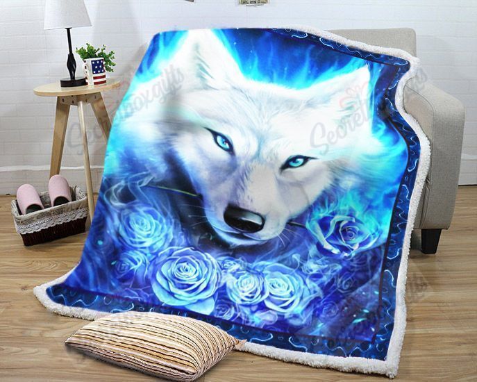 A Wolf Loves Roses Fleece Blanket
