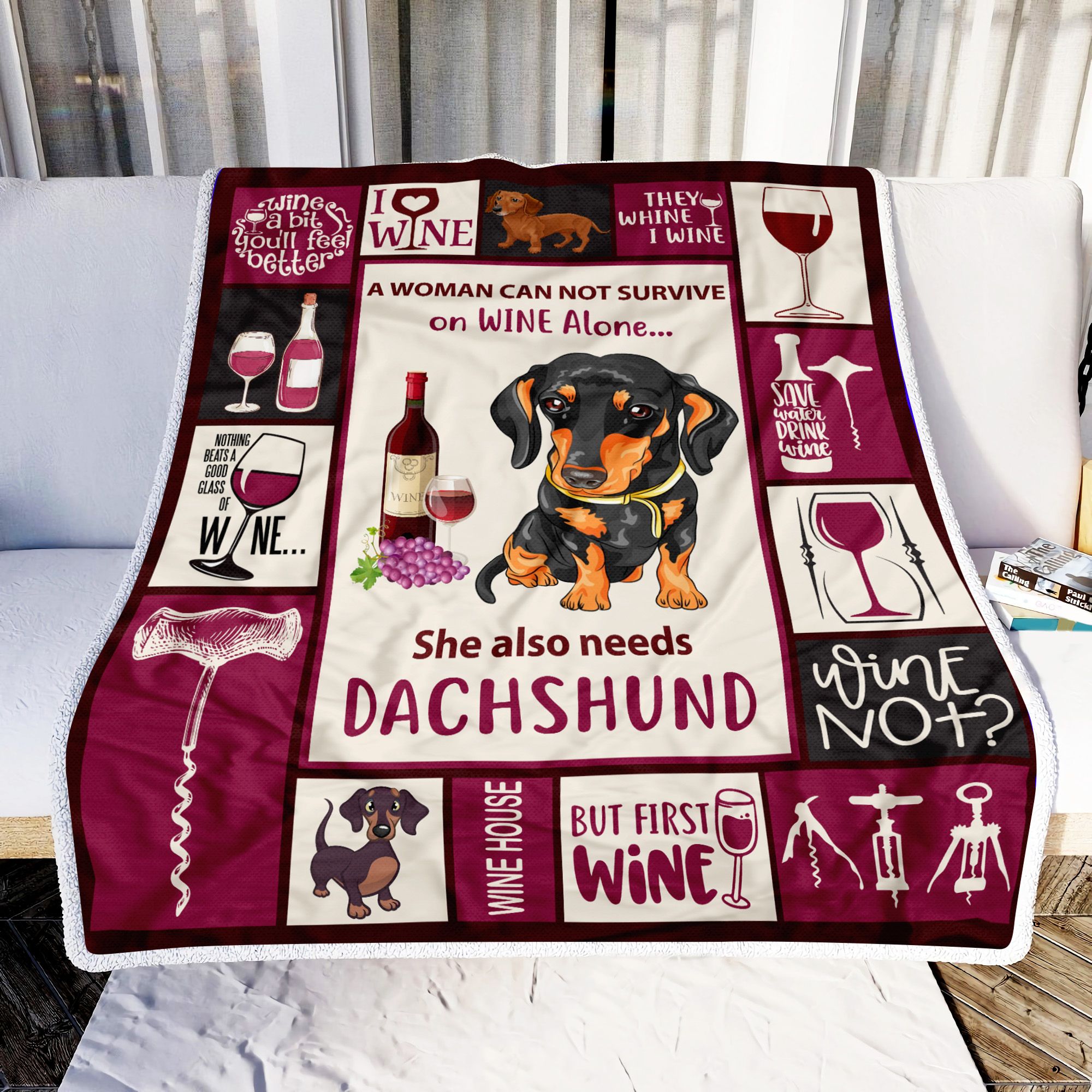A Woman Who Needs Wine And Dachshund Fleece Blanket