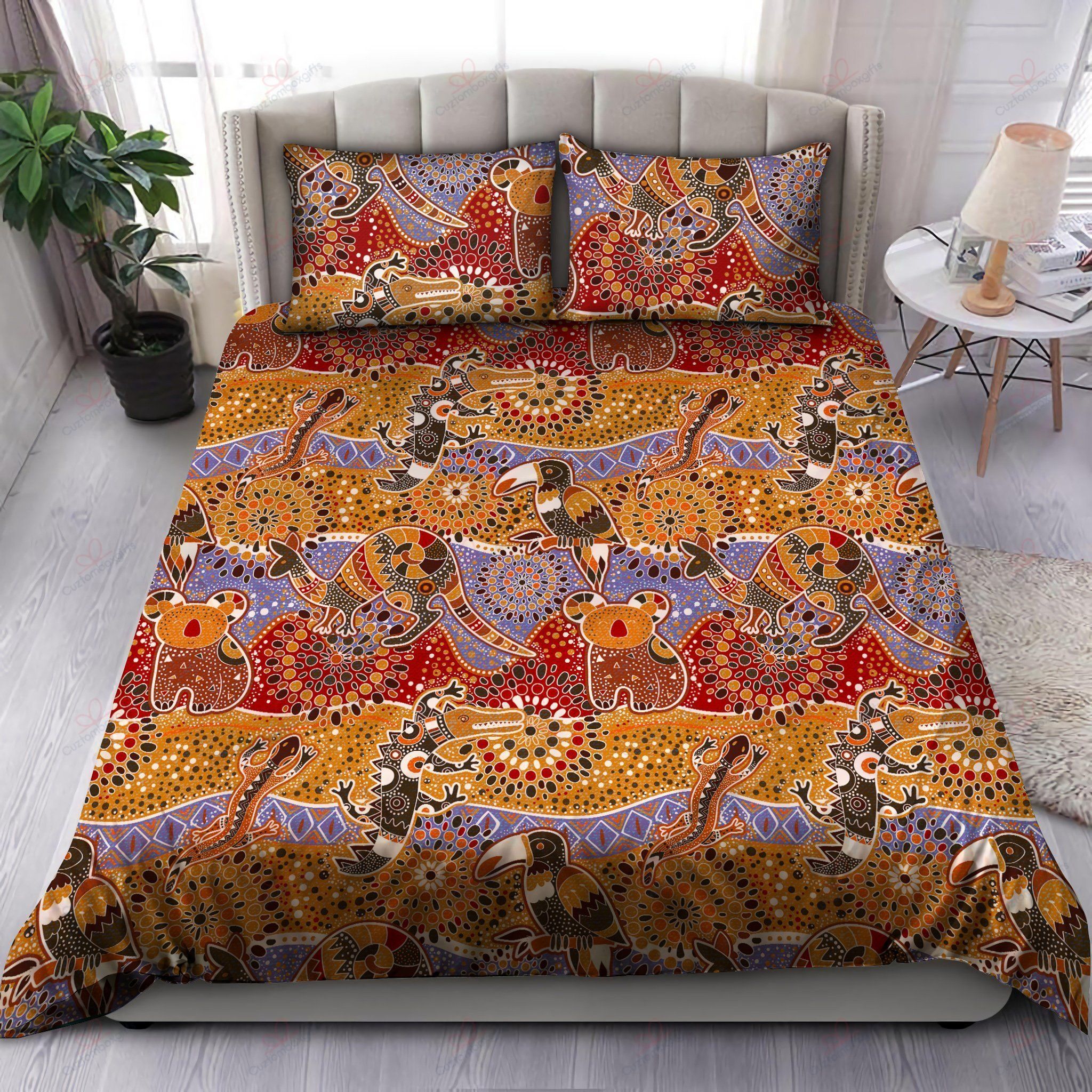Aboriginal Australian Animals Kangaroo Kiwi Lizard Bedding Set