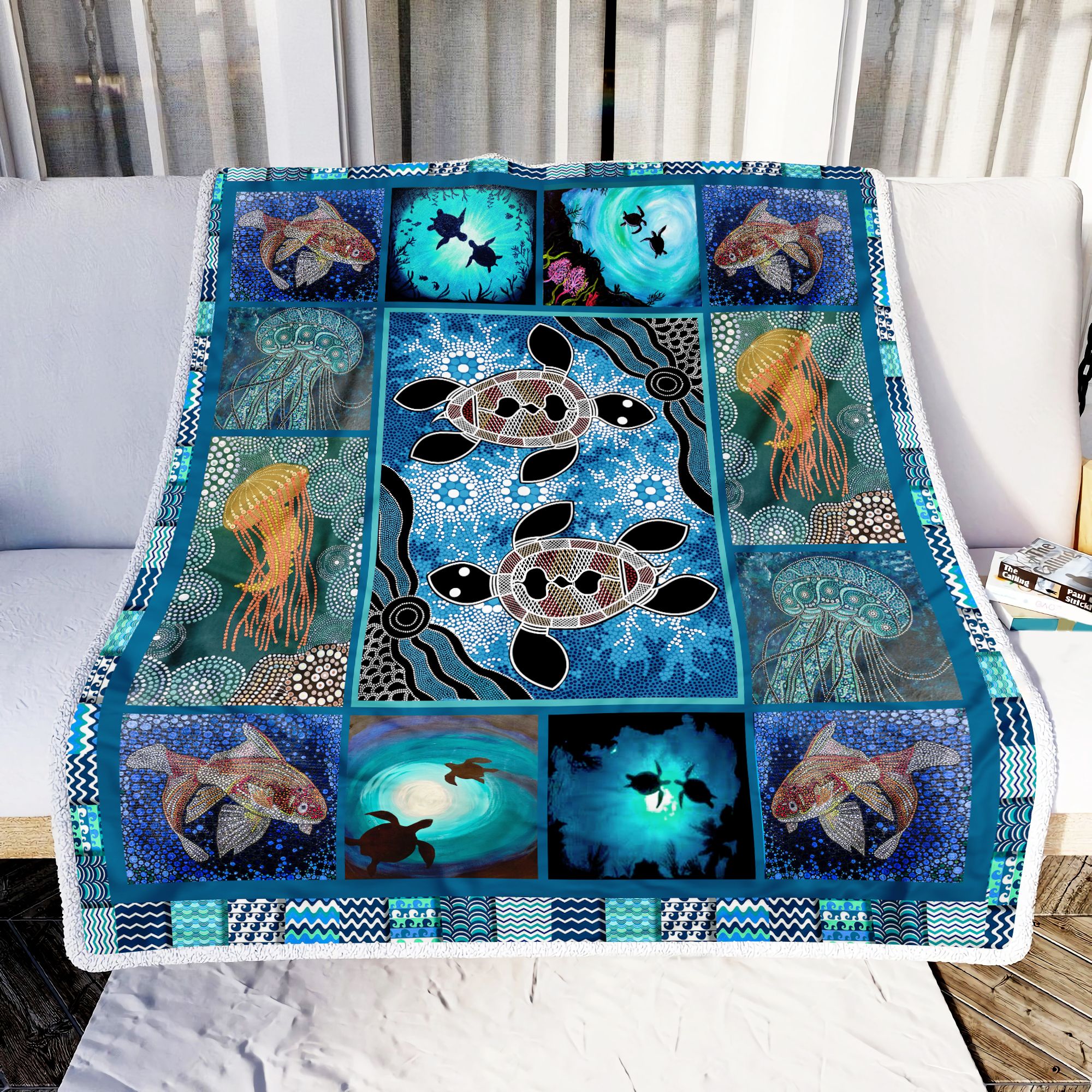 Aboriginal Turtle And Fish Fleece Blanket