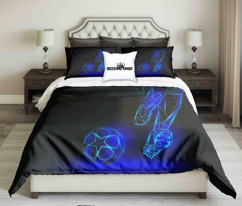 Abstract Blue Football Player Bedding Set