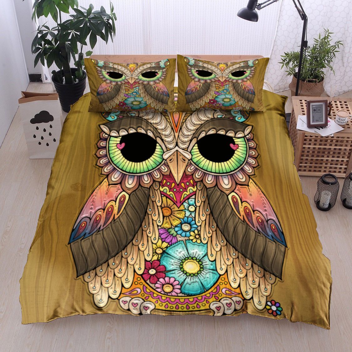 Abstract Green Eye Owl Bedding Set