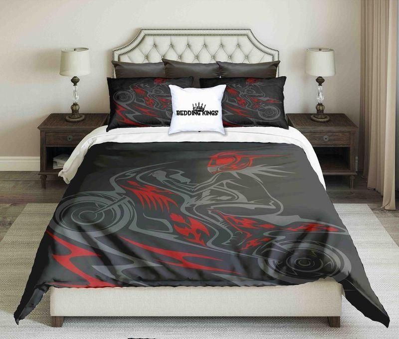 Abstract Grey Red Biker Design   Bedding Set