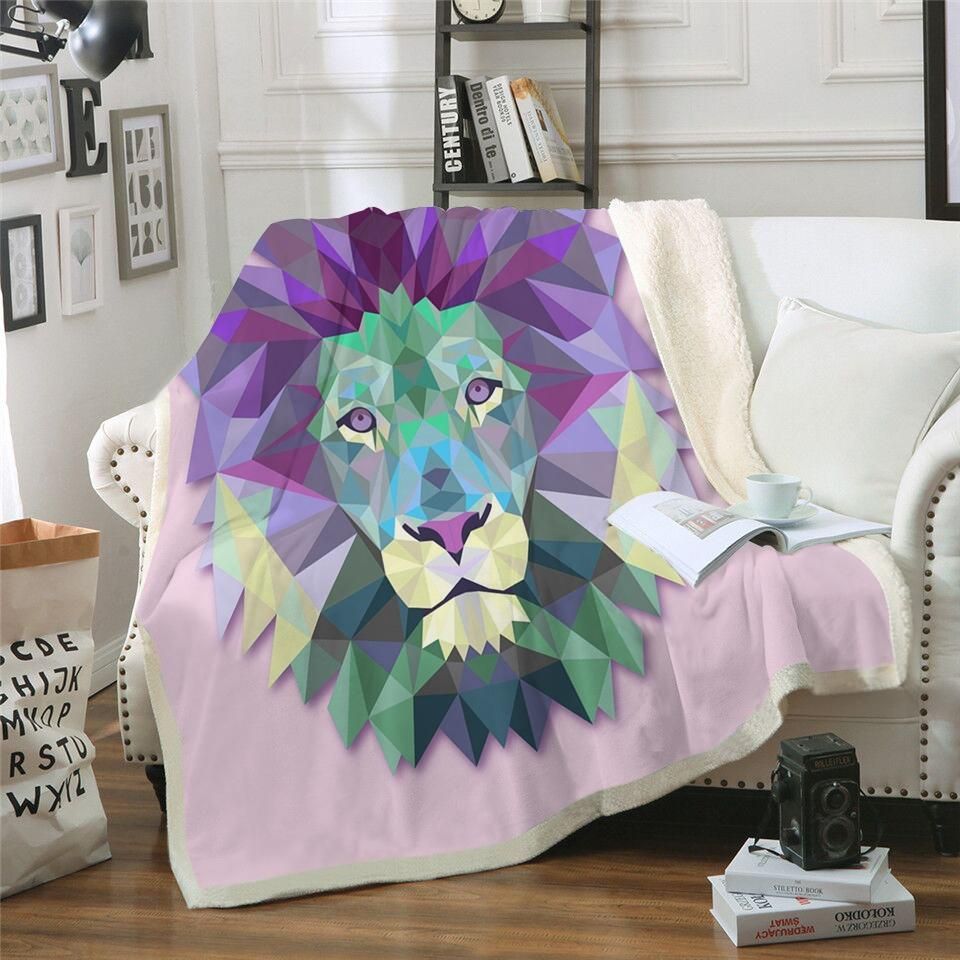 Abstract Lion Sherpa Fleece Blanket