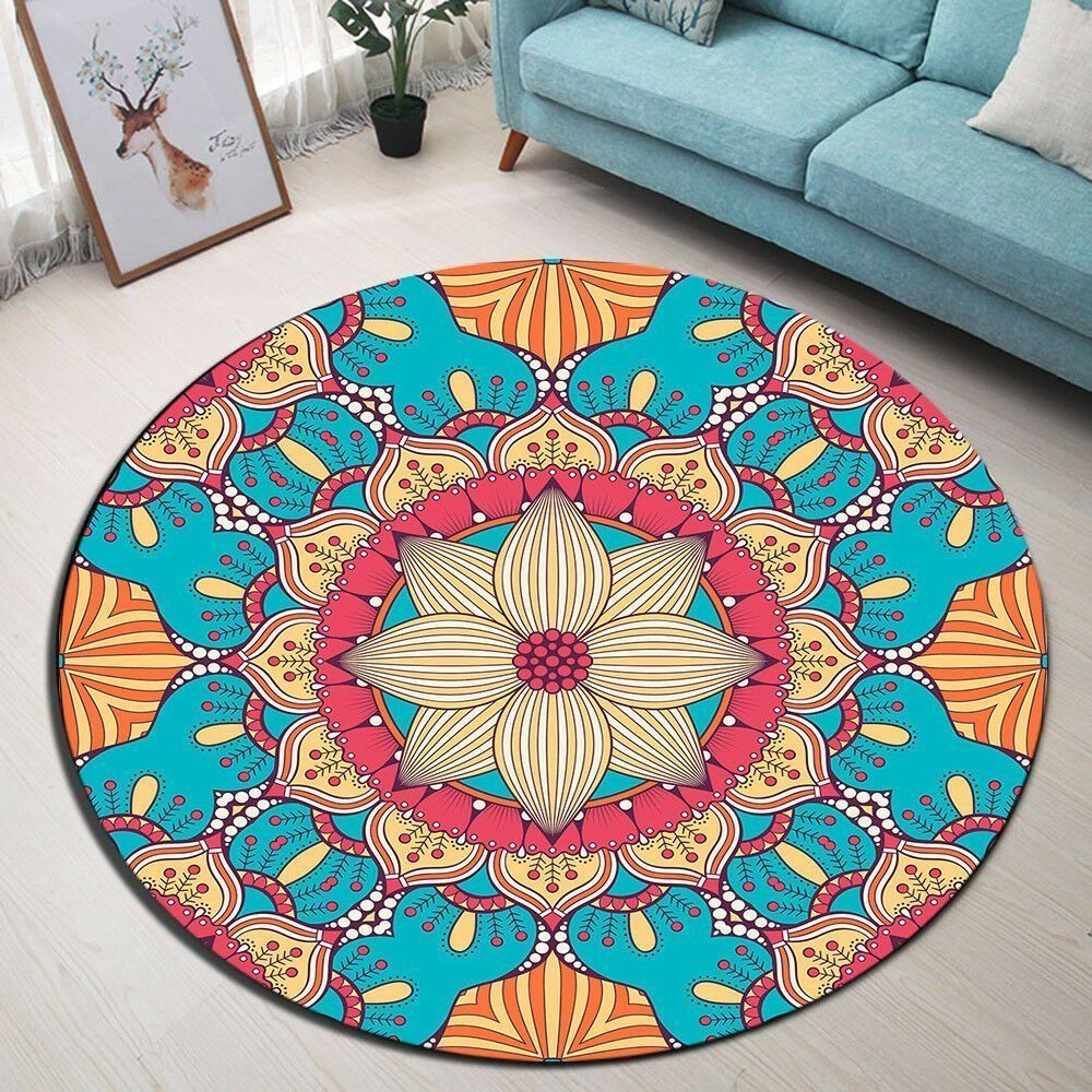 Abstract Mandala Flower Round Carpet
