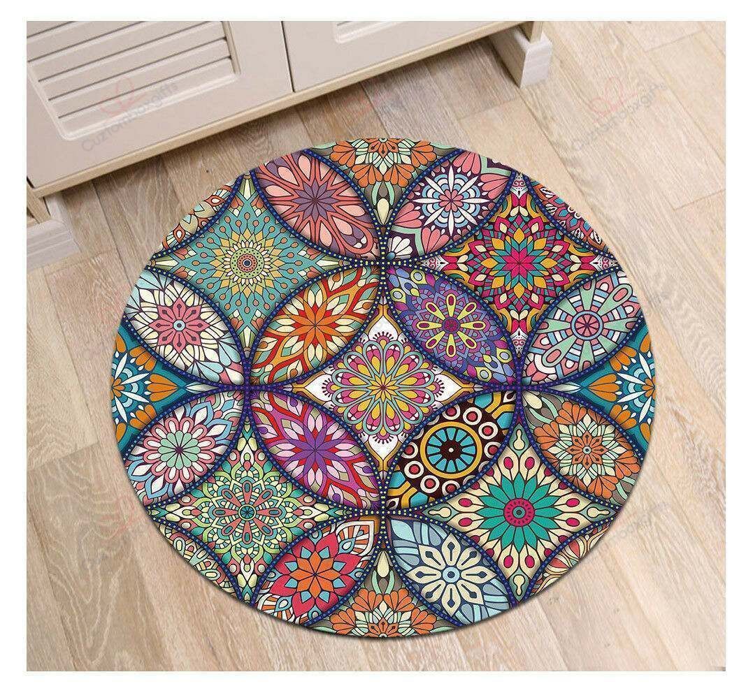 Abstract Mandala Flower Color Pattern Round Carpet