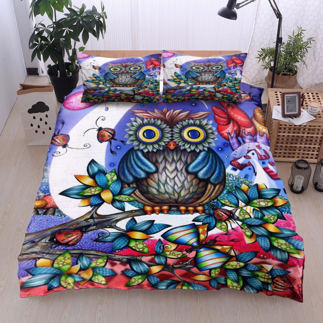 Abstract Owl And Moon Bedding Set