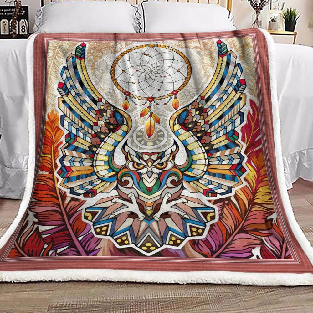 Abstract Owl Dream Catcher Sherpa Fleece Blanket