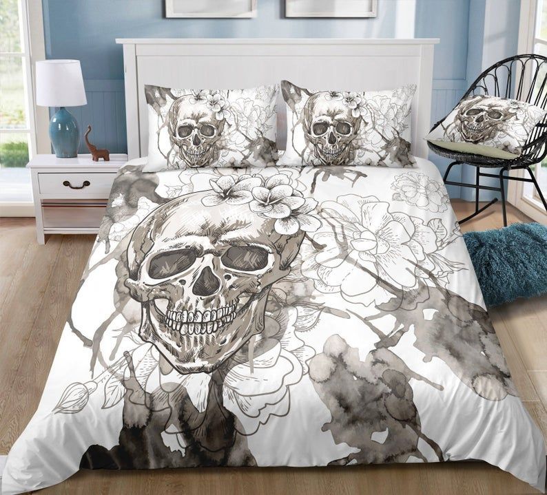Abstract Skull And Flowers Bedding Set