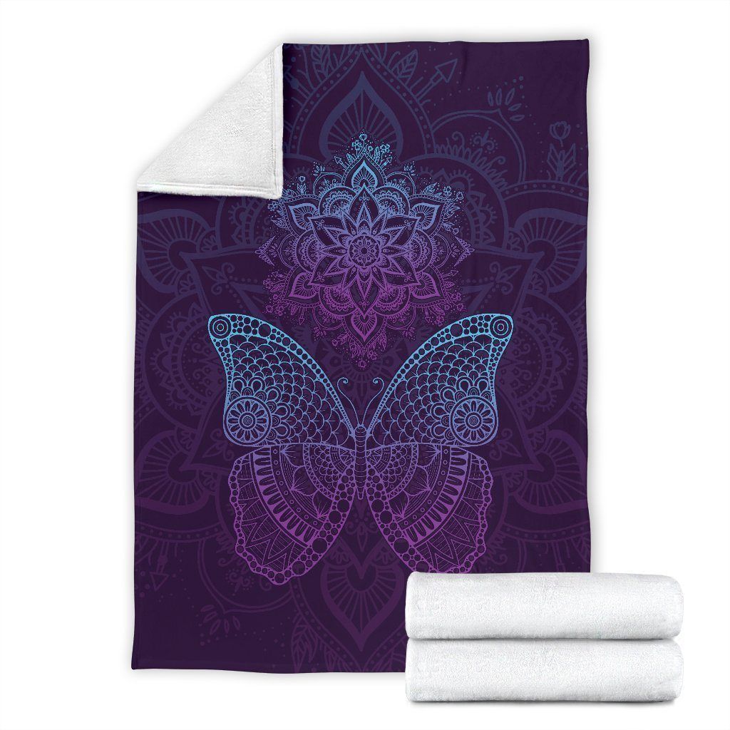 Abstracted Mandala Butterfly Printed Fleece Blanket