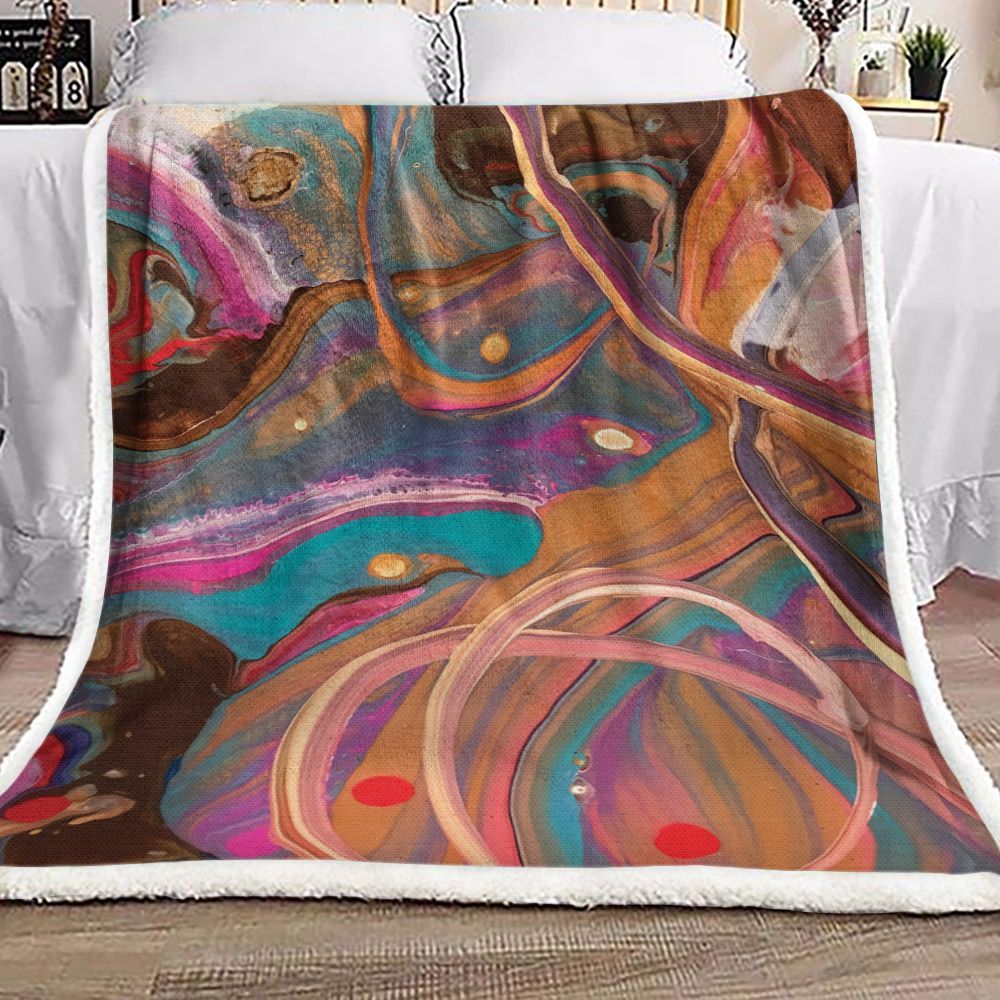 Acrylic Pour Painting Sherpa Fleece Blanket