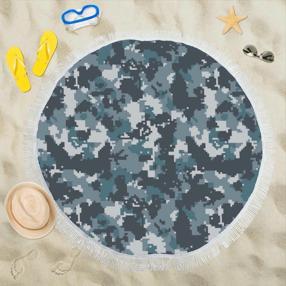 Acu Digital Urban Camouflage Printed Round Beach Towel