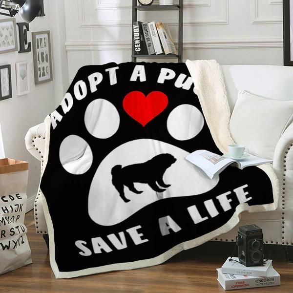 Adopt A Pug Save A Life Sherpa Fleece Blanket