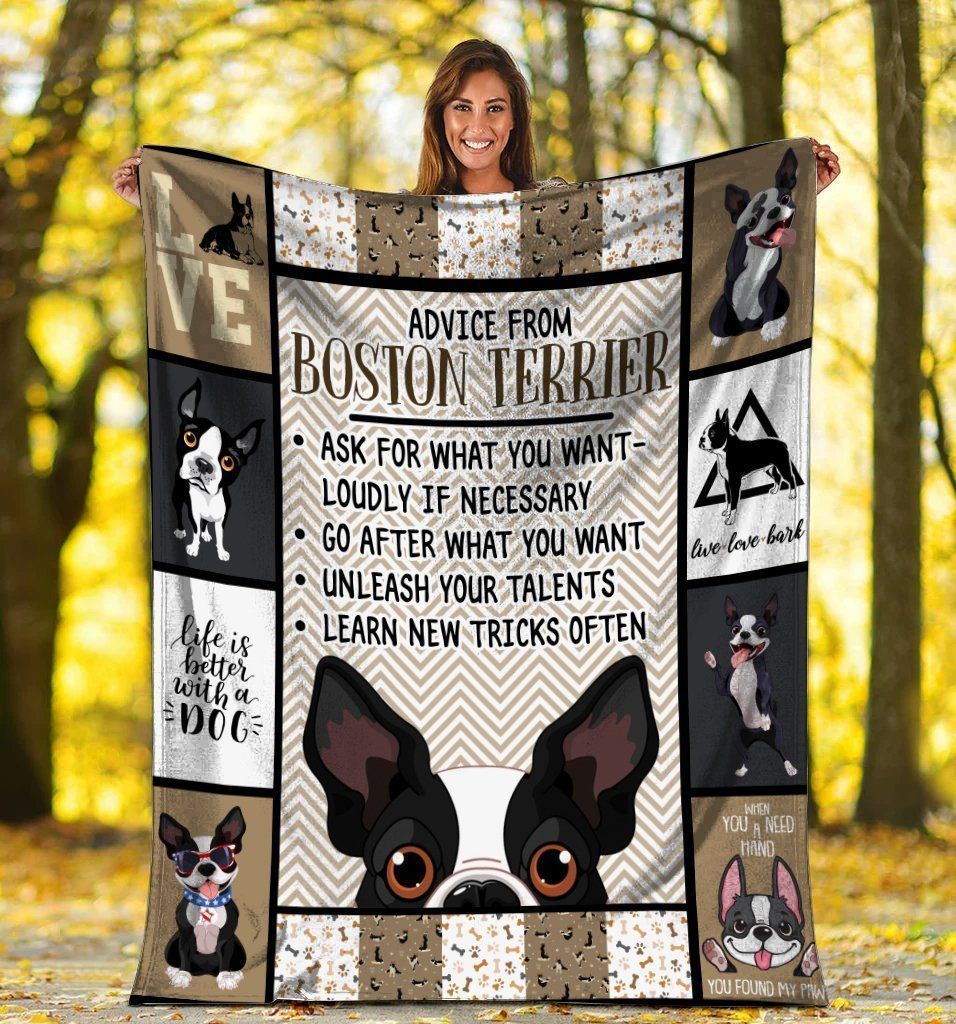 Advice From Boston Terrier Dog Printed Fleece Blanket
