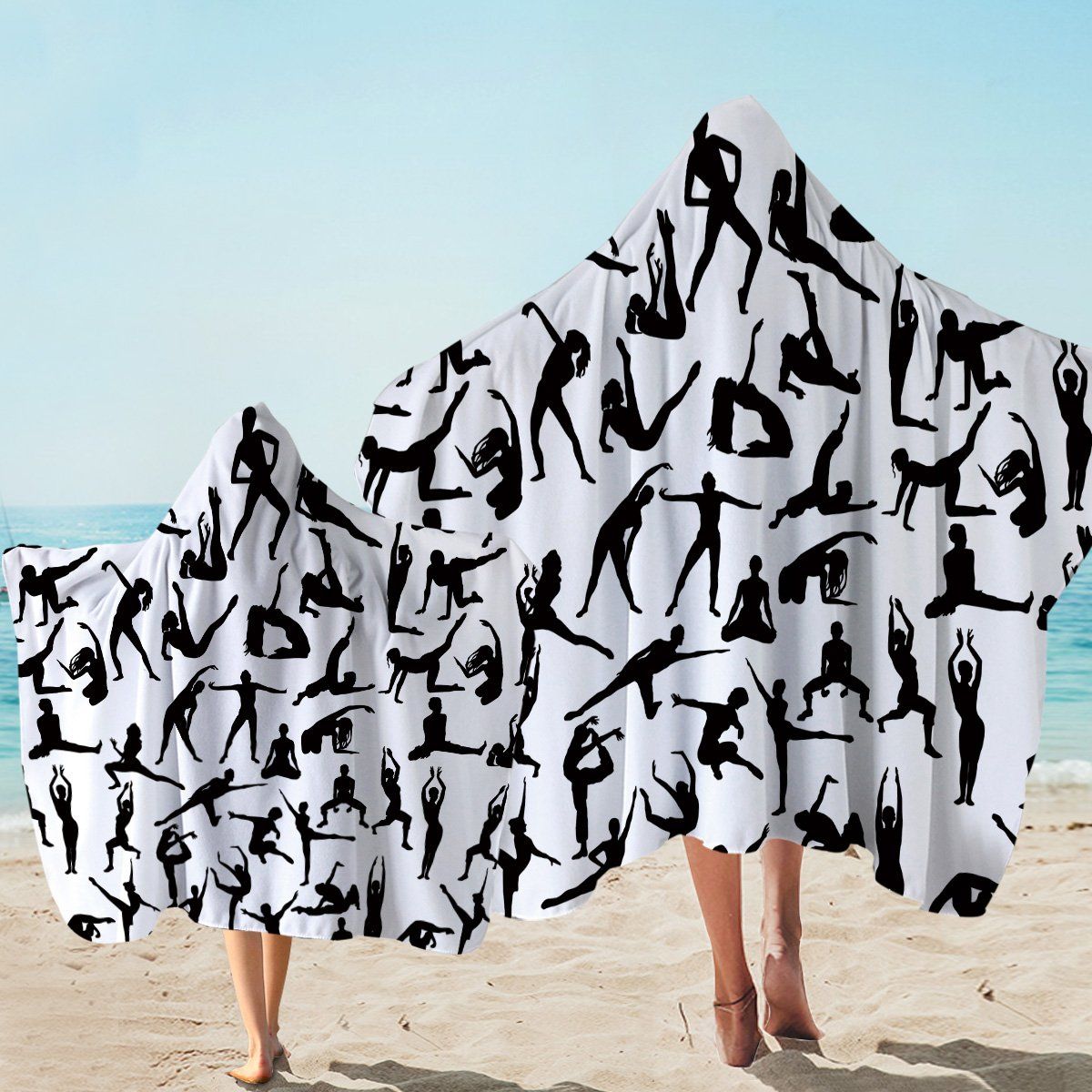 Aerobic Poses Black And White Printed Hooded Towel