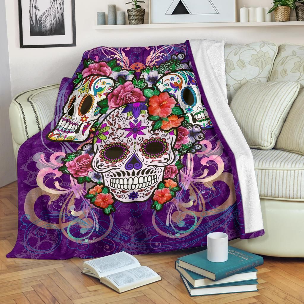 Aesthetic Floral Sugar Skulls Rose Printed Fleece Blanket