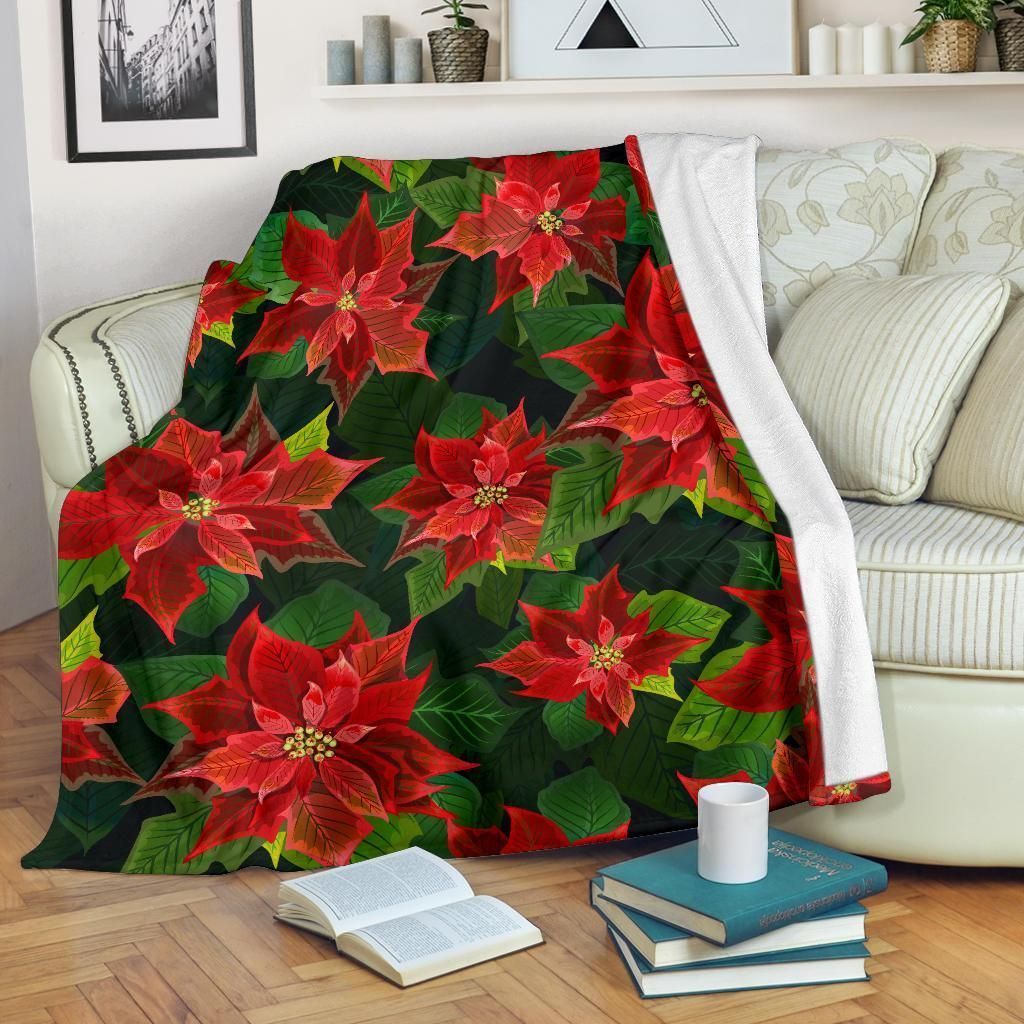Aesthetic Poinsettia Pattern Print Design Fleece Blanket