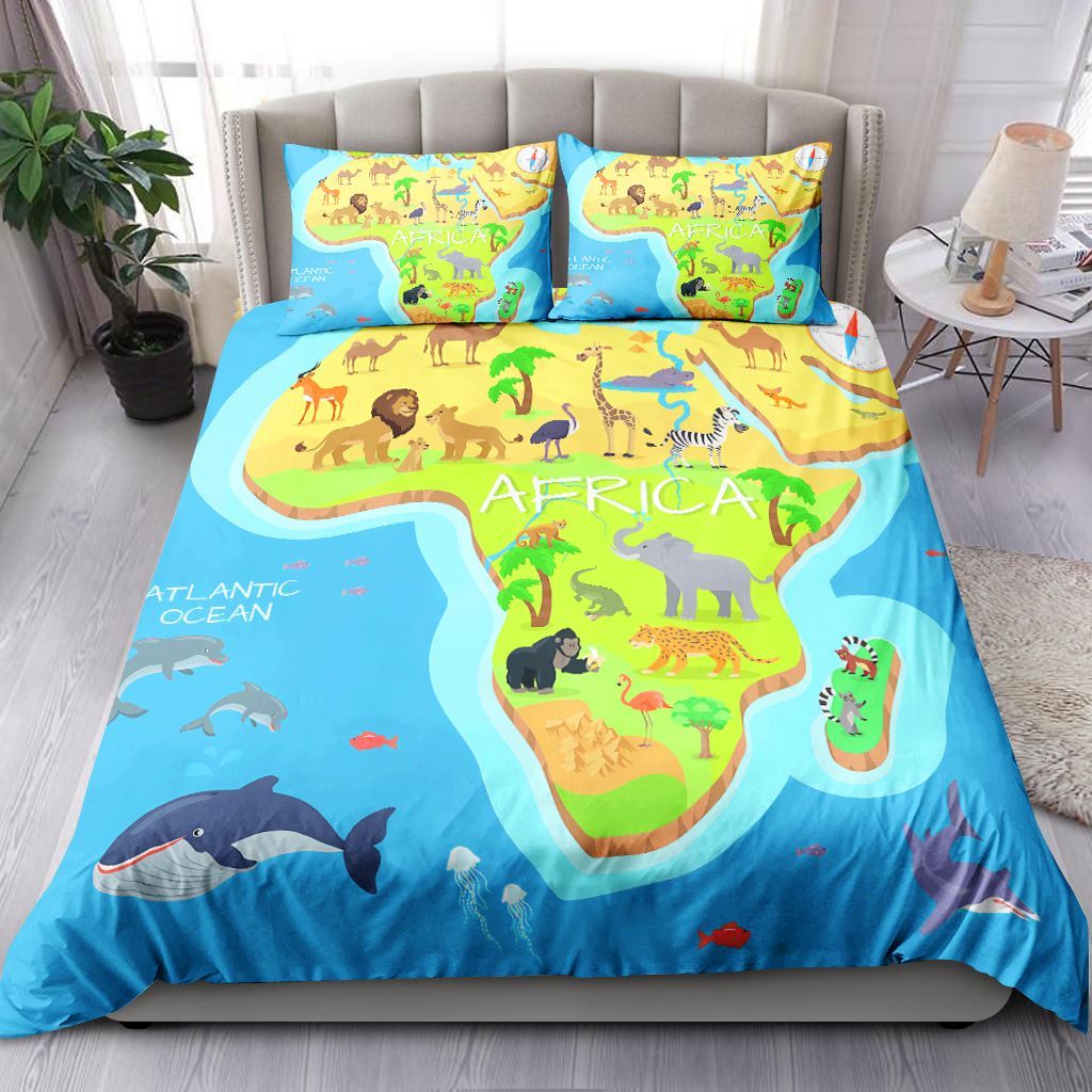 Africa Cartoon Map Bedding Set