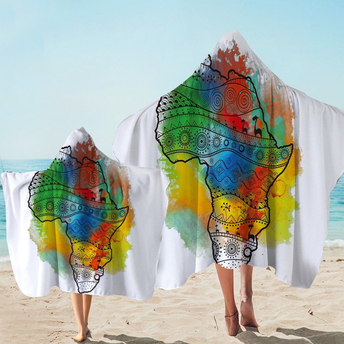 Africa Continent Colorboom Pattern Printed Hooded Towel