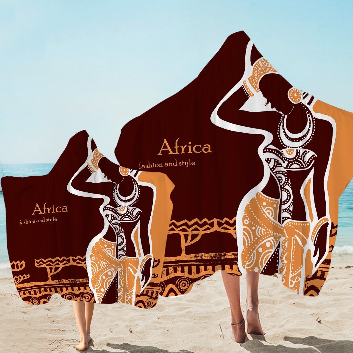 Africa Fashion Girl Brown Pattern Printed Hooded Towel