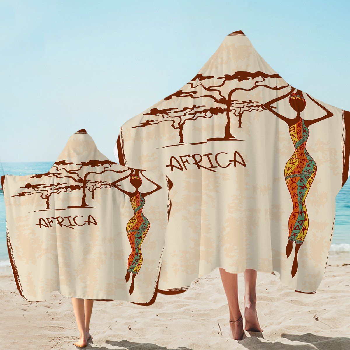 Africa Icons Begie Background Printed Hooded Towel
