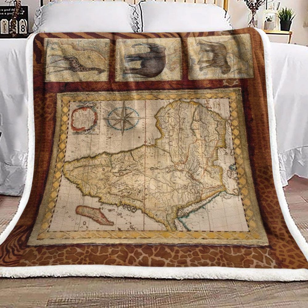 Africa Map And Animals Sherpa Fleece Blanket