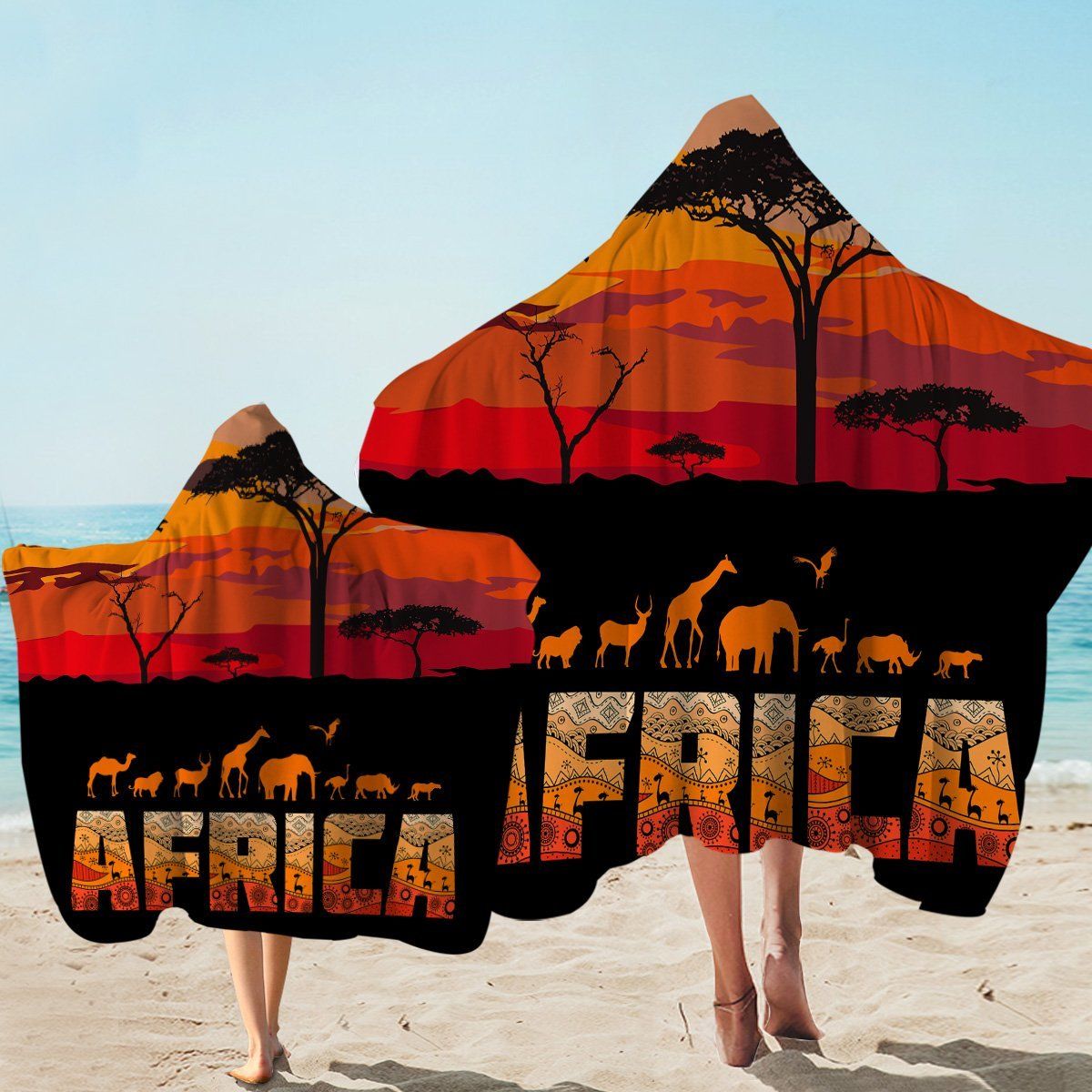 Africa Savannah Sunset Africa Animals Printed Hooded Towel
