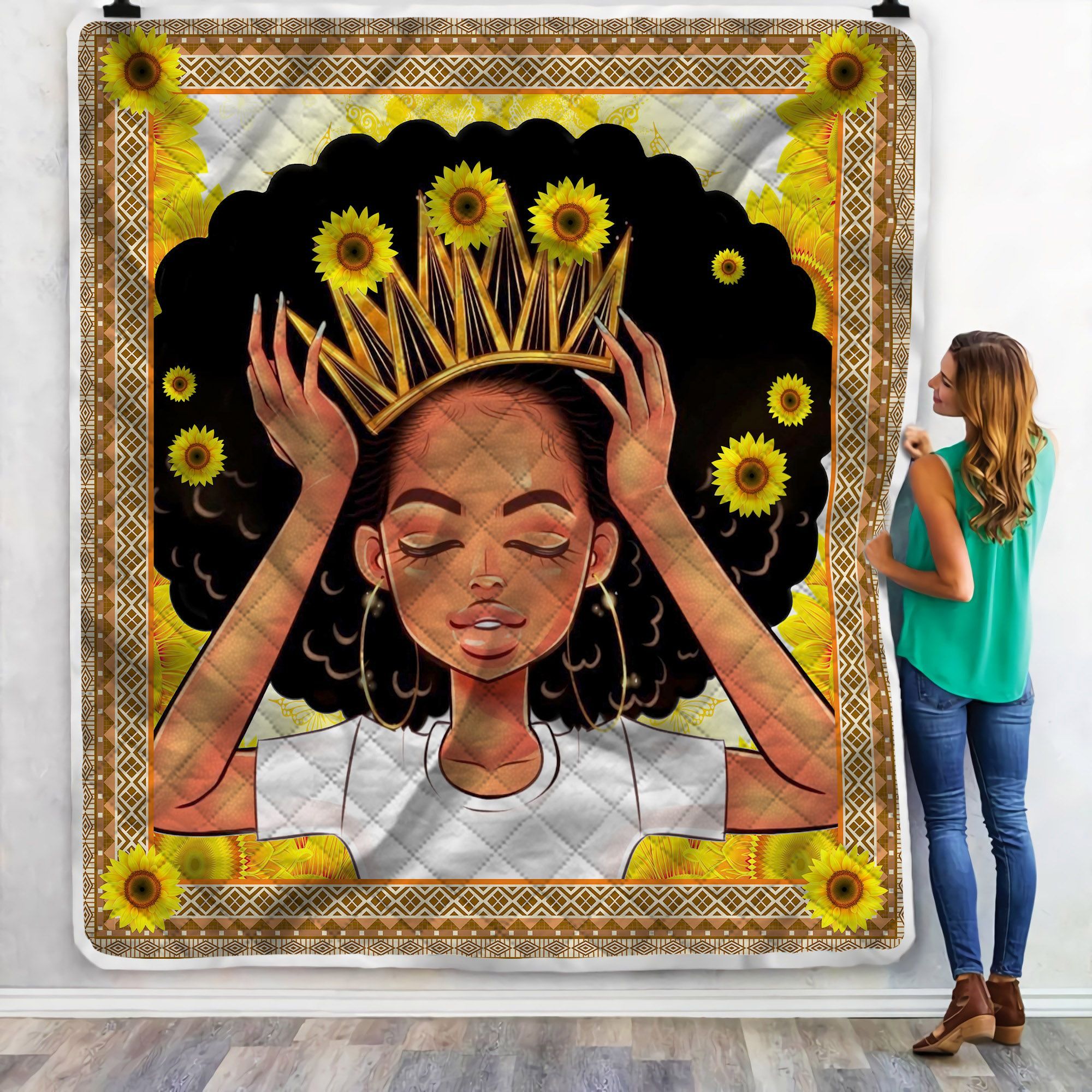African American Black Queen Girl Sherpa Fleece Blanket