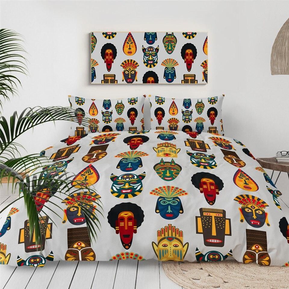 African Ethnic Faces White Background Bedding Set