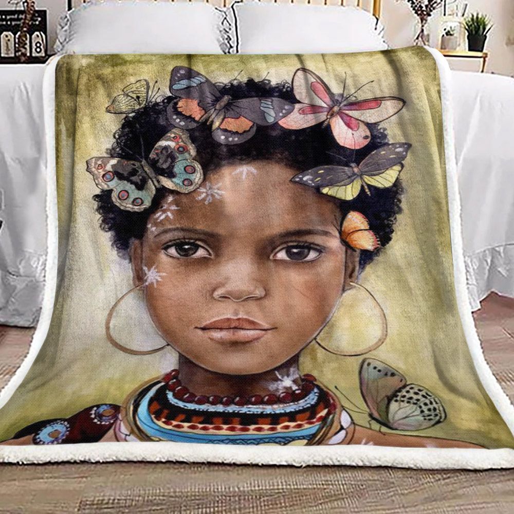 African Girl Butterfly Sherpa Fleece Blanket
